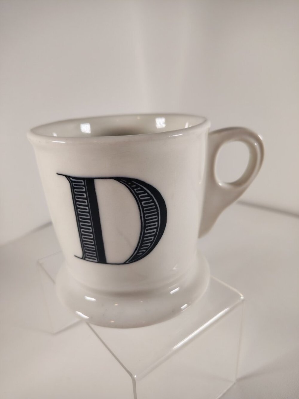 ANTHROPOLOGIE Monogram "D” Alphabet Mug Shaving Style Cup White Black Letter